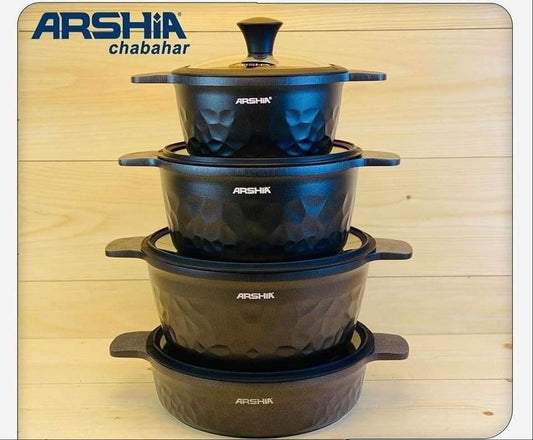 طقم حلل جيرانيت دايموند 8 قطعة بلاك ارشيا الامانى اسود 3009