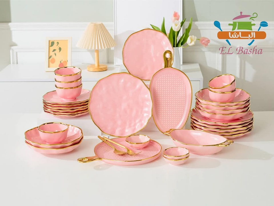 طقم عشاء بورسلين حراري 30 قطعة بحروف مدهب – آمن للميكرويف الباشا