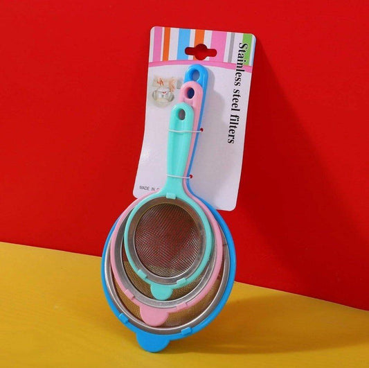 طقم مصفى بسيوني 3 قطع بمقاسات وألوان مختلفة لتصفية الأطعمة بسهولة