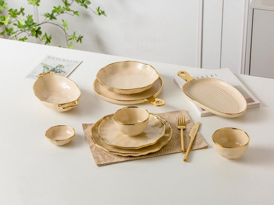 طقم عشاء بورسلين حراري 30 قطعة بحروف مدهب – آمن للميكرويف الباشا