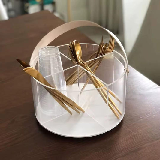 منظم أكريليك شفاف بيد جلد فاخرة لتخزين المستلزمات المنزلية والمكتبية