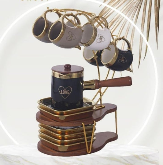 طقم فناجين قهوة الأندلس 12 قطعة بورسلين مشربية متعدد الألوان مع حامل استيل دهبي