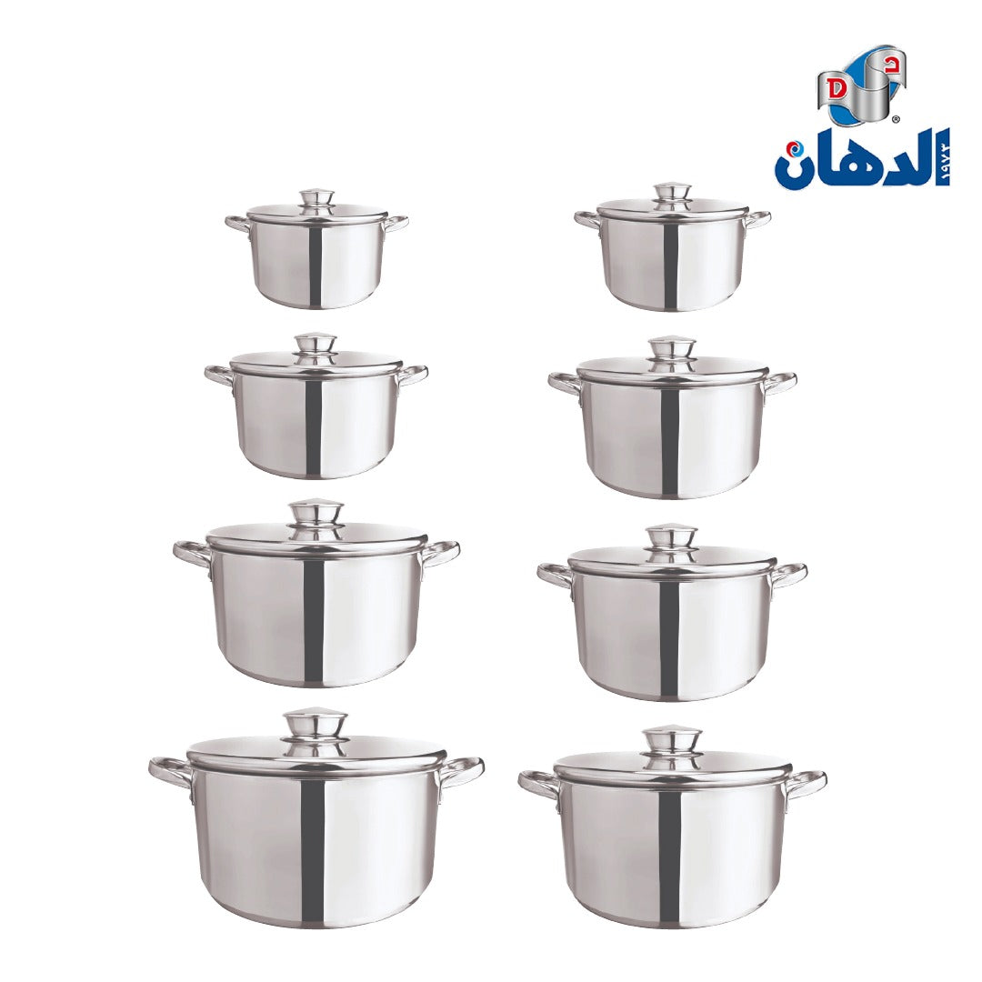 طقم حلل ألمنيوم 8 قطع من الدهان بيدين استانلس – ألمنيوم نقي بسمك 2.5 مللي – جودة عالية وتصميم أنيق