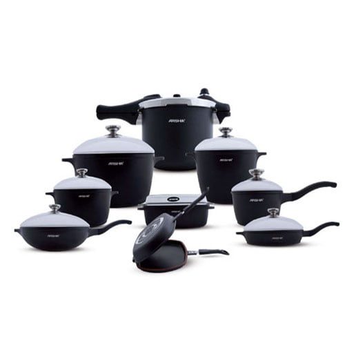 طقم حلل ارشيا 18 قطعة دي كاست تيتانيوم بطلاء غير لاصق وجودة عالية