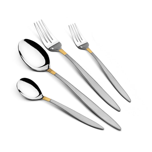 طقم معالق وشوك Arshia ذهب وفضة 48 قطعة مع ستاند