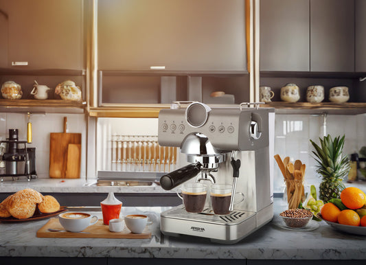 ماكينة اسبريسو أرشيا EM498-3285 باللون الفضي مع خزان مياه 1.5 لتر