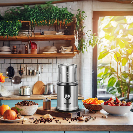 مطحنة قهوة أرشيا ستانلس ستيل 400 وات مع وعاء جاف ورطب وشفرات متينة