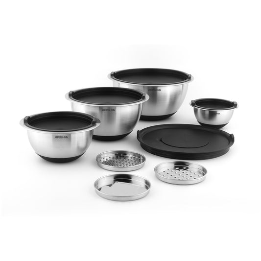 طقم بولات استانلس ستيل 12 قطعة من أرشيا مع أغطية ومبشرة متعددة الاستخدامات