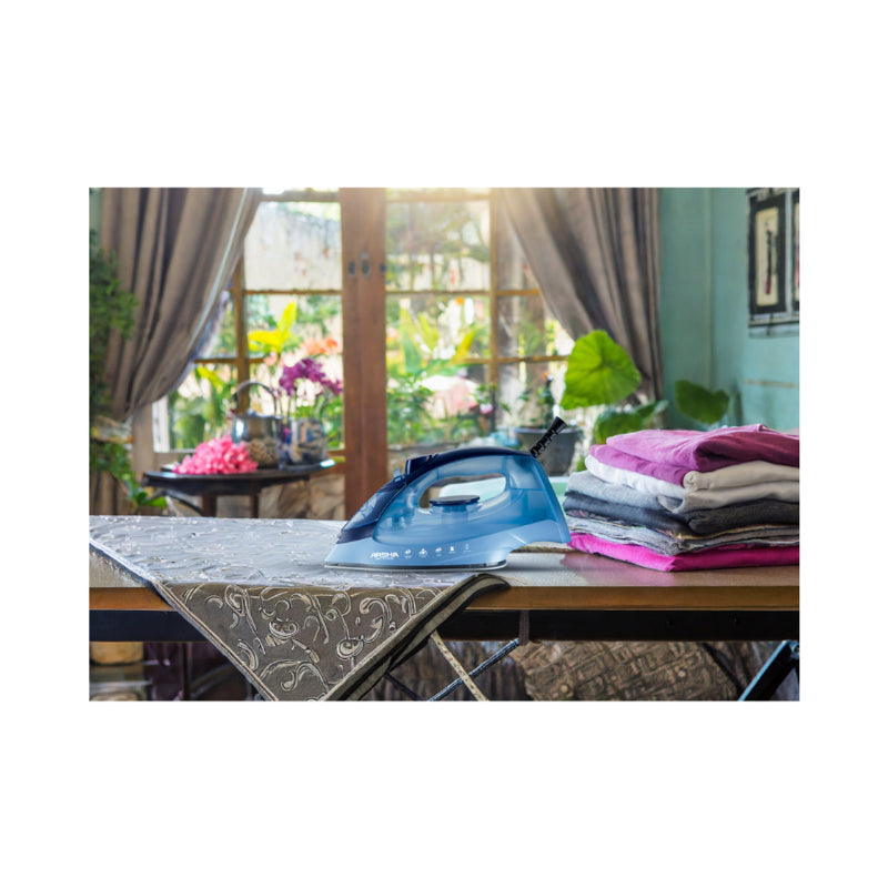 مكواة بخار أرشيا ألماني أصلي 2200 وات قاعدة سيراميك أزرق غامق بالضمان