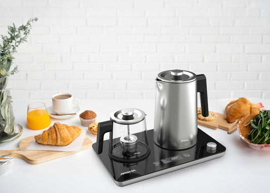 غلاية شاي أرشيا سيلفر 1.7 لتر مع صانعة شاي 1 لتر وقاعدة دوران 360 درجة