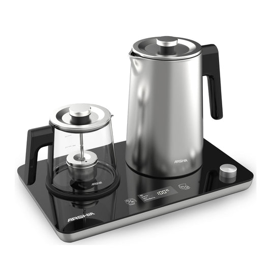 غلاية شاي أرشيا سيلفر 1.7 لتر مع صانعة شاي 1 لتر وقاعدة دوران 360 درجة