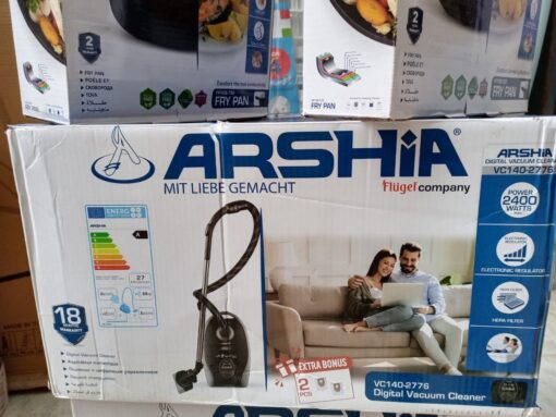 مكنسة كهربائية أرشيا موديل 2747 – لون أسود – 2400 واط – فلتر HEPA – كيس غبار 2.8 لتر – تصميم هادئ وفعال