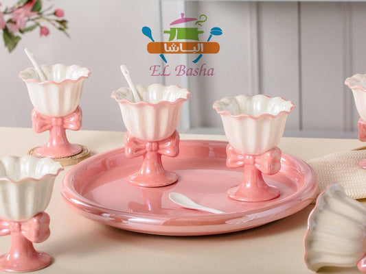 طقم جيلي بالصينية الدوارة من الباشا كود 36 بتصميم وردة وفيونكة