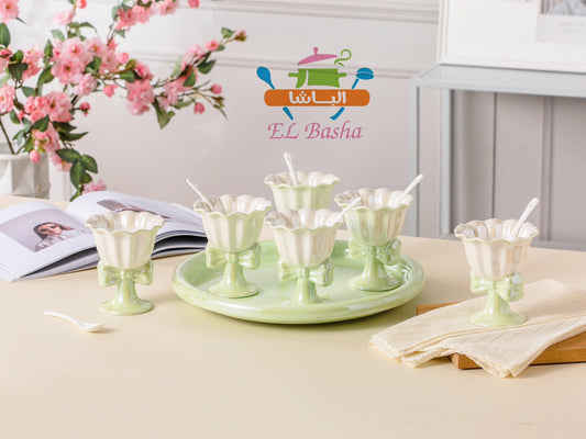 طقم جيلي بالصينية الدوارة من الباشا كود 36 بتصميم وردة وفيونكة