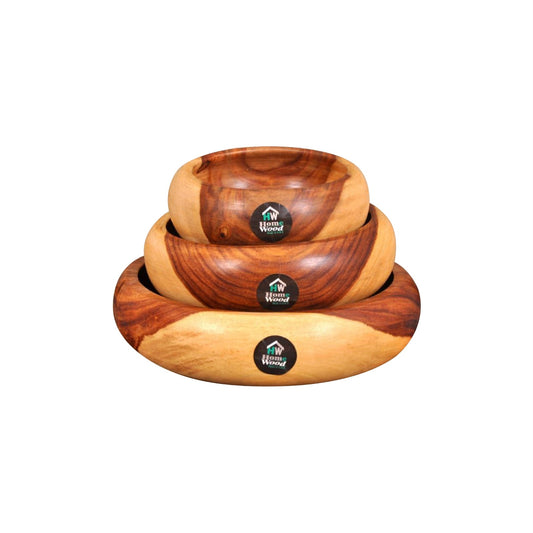 طقم بولات بومبيه خشب 3 قطع من خشب السرسوع الطبيعي مطلي بزيت الزيتون من هوم وود