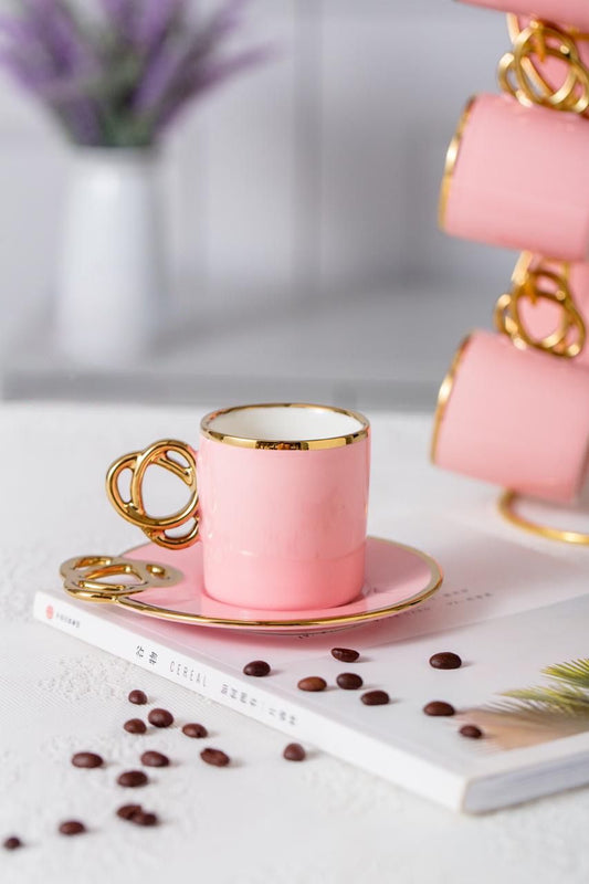 طقم مج كافيه مع طبق وحامل مدهب مكون من 13 قطعة للضيافة