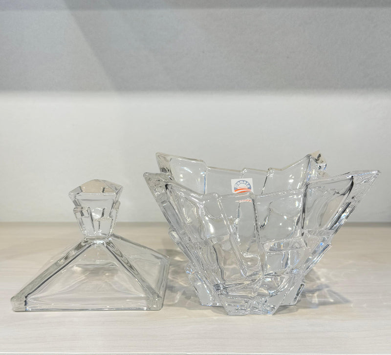 بونبونيرة كريستال مستوردة مربعة بقاعدة تصميم مكعبات لتقديم الشوكولاتة والحلويات بشكل فاخر