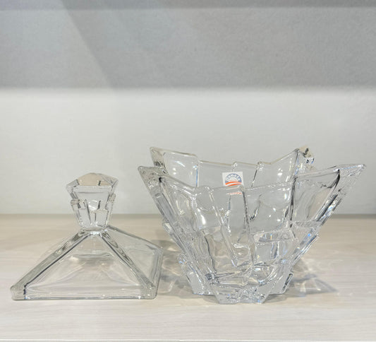 بونبونيرة كريستال مستوردة مربعة بقاعدة تصميم مكعبات لتقديم الشوكولاتة والحلويات بشكل فاخر