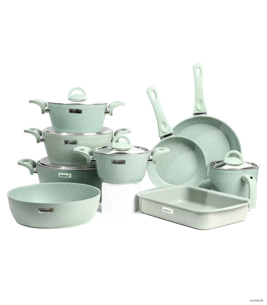 دروبينا طقم حلل جرانيت 14 قطعة لون أخضر مقاوم للالتصاق