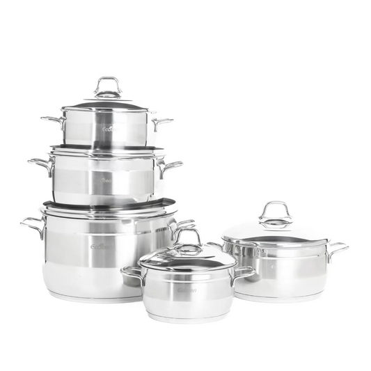 طقم حلل استانلس ايكوتن 10 قطع تركي بجودة عالية مع أغطية