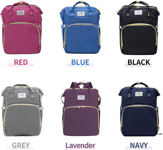 شنطة ظهر لحفاضات الأطفال من إيتونسين كحلي مع بطانة تغيير وسرير سفر قابل للطي