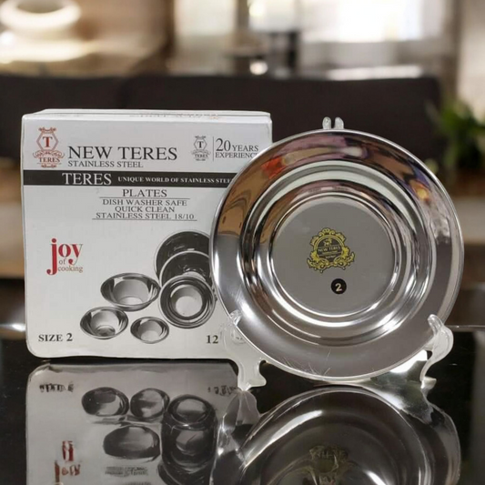 طبق مسطوح استانلس ستيل متعدد المقاسات من نيو تريز لتقديم الطعام والحلويات