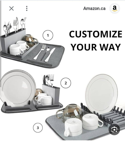 حامل أطباق قابل للطي مع سجادة مايكروفايبر لتنشيف الأطباق والأكواب والأواني بسهولة