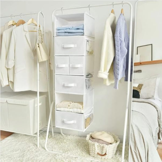 منظم خزانة قابل للطي 6 أرفف مع أدراج لتخزين الملابس والجوارب