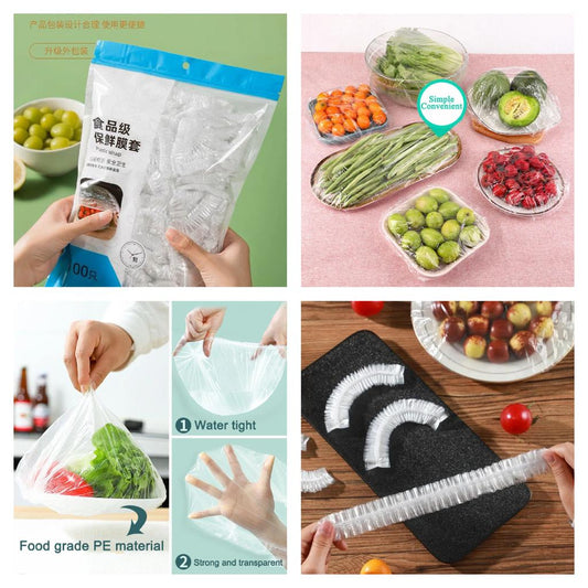 أكياس حفظ طعام استريتش شفافة قابلة للتمدد 100 قطعة لحفظ الطعام طازجًا