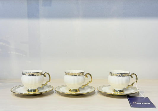 طقم فنجان قهوة مستورد فول جولد 12 قطعة بيد ذهبى وقاعدة مدهبة فاخرة