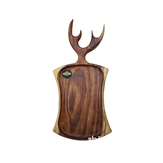 سرفيس تقديم قرن غزال مقاس 30×15 مصنوع من خشب السرسوع الصحي مطلي بزيت الزيتون