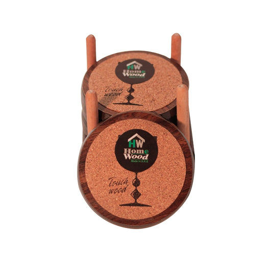 طقم كوستر خشب للأكواب من هوم وود – 6 قطع مع حامل بمقاس 9 سم