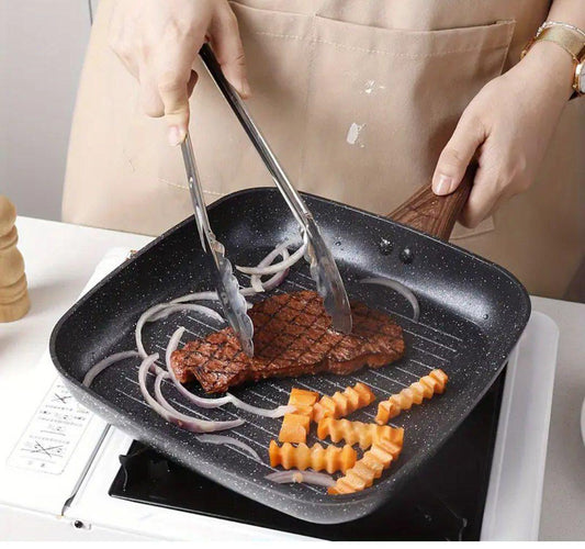 جريل جرانيت مستورد يد خشب مقاس 28 سم غير لاصق للشوي الصحي