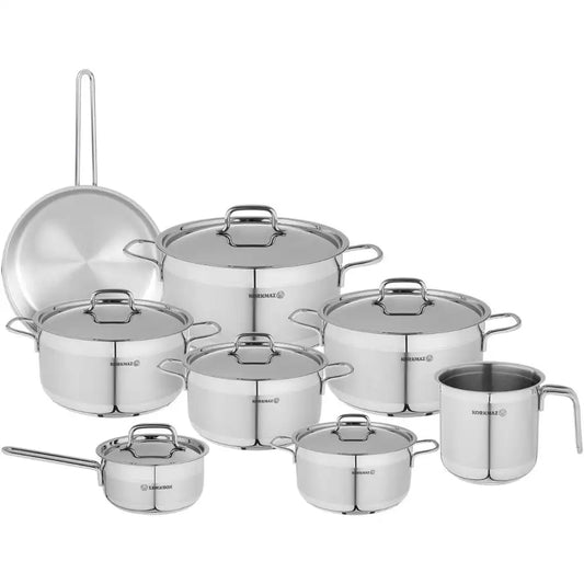 طقم حلل استانلس كوركماز ألفا جراند 14 قطعة تركي أصلي عالي الجودة