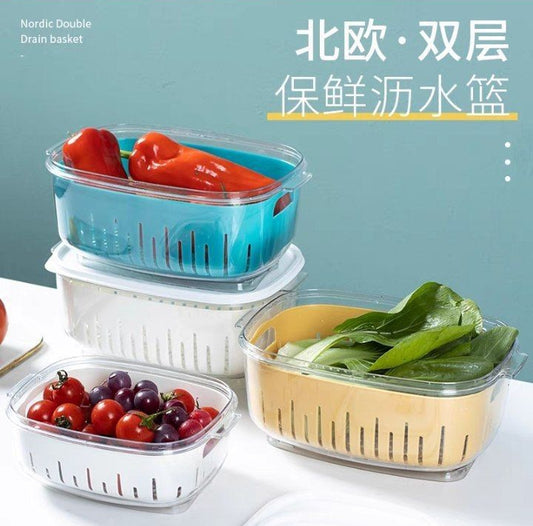 صندوق متعدد الوظائف 3 في 1 للفواكه والخضروات – غسيل وتصفية وتخزين في الثلاجة