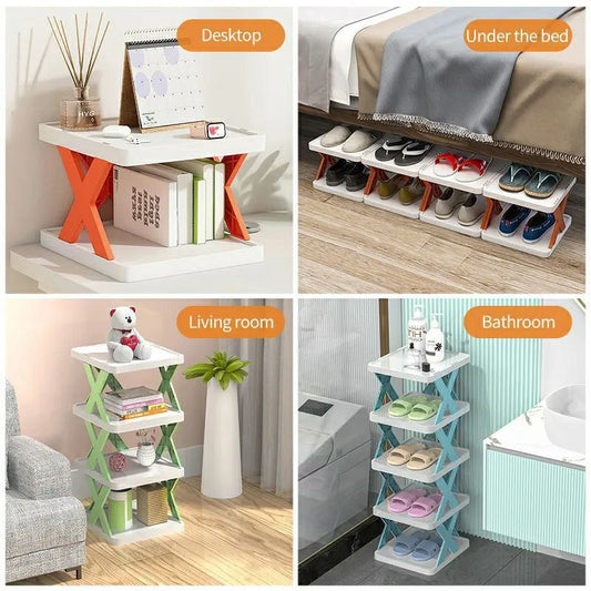 منظم أحذية وديكور بلاستيك متعدد الاستخدام 3 دور و4 دور بتصميم عصري متعدد الطبقات