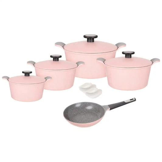 طقم أواني طهي نيوفلام جرانيت 11 قطعة مضلع كوري أصلي لون بينك