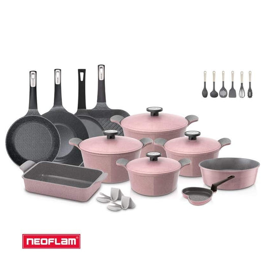 Neoflam pink ripple granite cookware set 25 pieces – full kitchen set