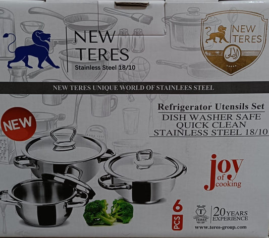 طقم حلل ثلاجة استانلس غويط 3 قطع بغطاء نيو تريز استيل 18/10 مقاوم للصدأ