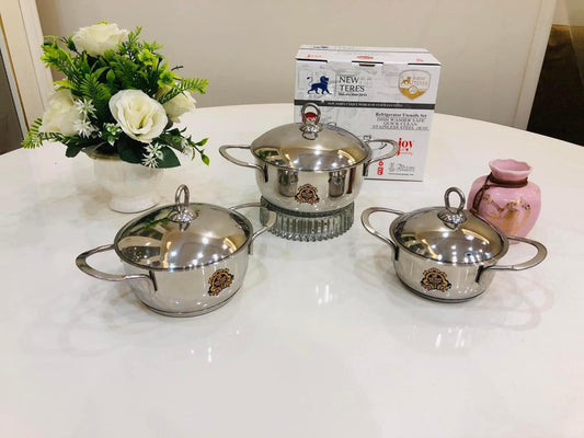 طقم حلل ثلاجة استانلس غويط 3 قطع بغطاء نيو تريز استيل 18/10 مقاوم للصدأ