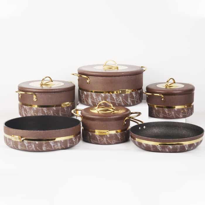 طقم حلل جرانيت حجري بريوني ماركة أكسفورد 10 قطع بلمسات ذهبية