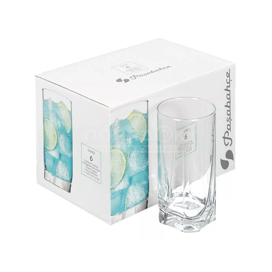 طقم شوب لونا سادة 6 قطع باشاباتشي زجاج تركي شفاف 390 مل
