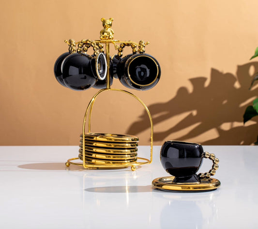 طقم شاي بورسلين استاند ستيل جولد بحرف مدهب رقيق وفاخر