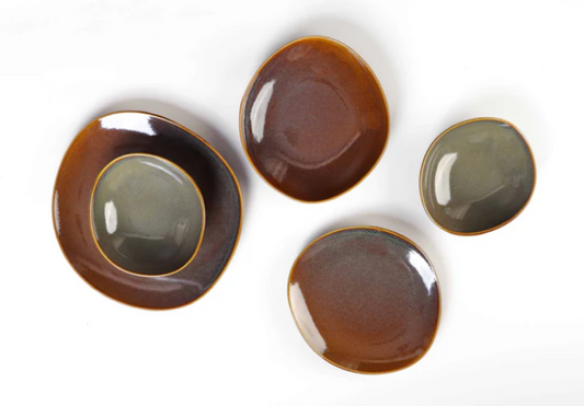 طقم عشاء تركي من بورسر مكون من 24 قطعة باللون البني الصقيل التفاعلي مناسب للمناسبات والاستخدام اليومي