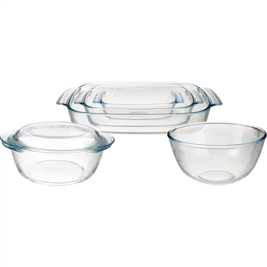 طقم طواجن بيركس زجاج حراري فرنسي أصلي 6 قطع شفاف آمن للفرن والميكروويف