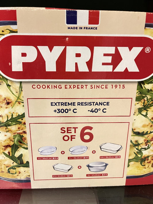 طقم طواجن بيركس زجاج حراري فرنسي أصلي 6 قطع شفاف آمن للفرن والميكروويف