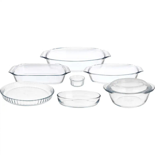 طقم طواجن زجاج حراري بايركس الفرنسي الأصلي 8 قطع شفاف مقاوم للحرارة