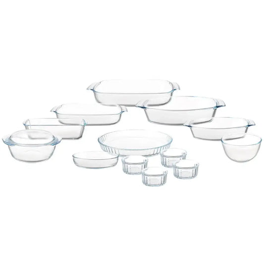 طقم زجاج حراري مشكل بايركس الفرنسي الأصلي 14 قطعة شفاف مقاوم للحرارة