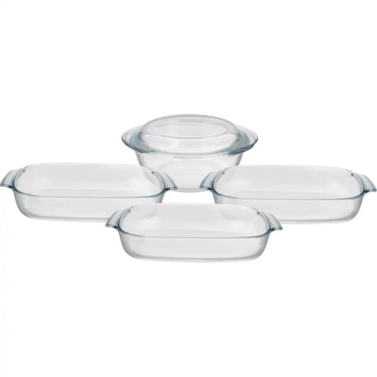 طقم طاجن بايركس زجاج حراري شفاف 5 قطع آمن للفرن والميكرويف
