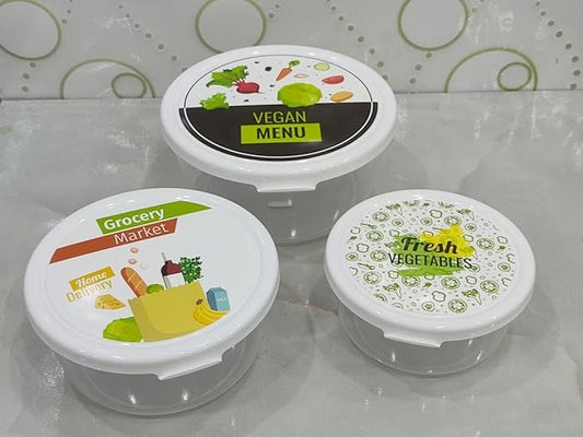 طقم علب حفظ طعام روكا مدور 3 قطع من أكسا بأحجام مختلفة وأغطية محكمة